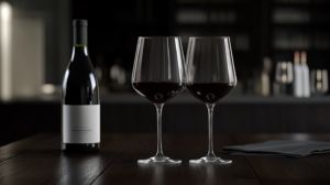 two glasses of malbec with a bottle