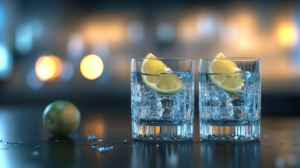 two glasses of gin with lemon