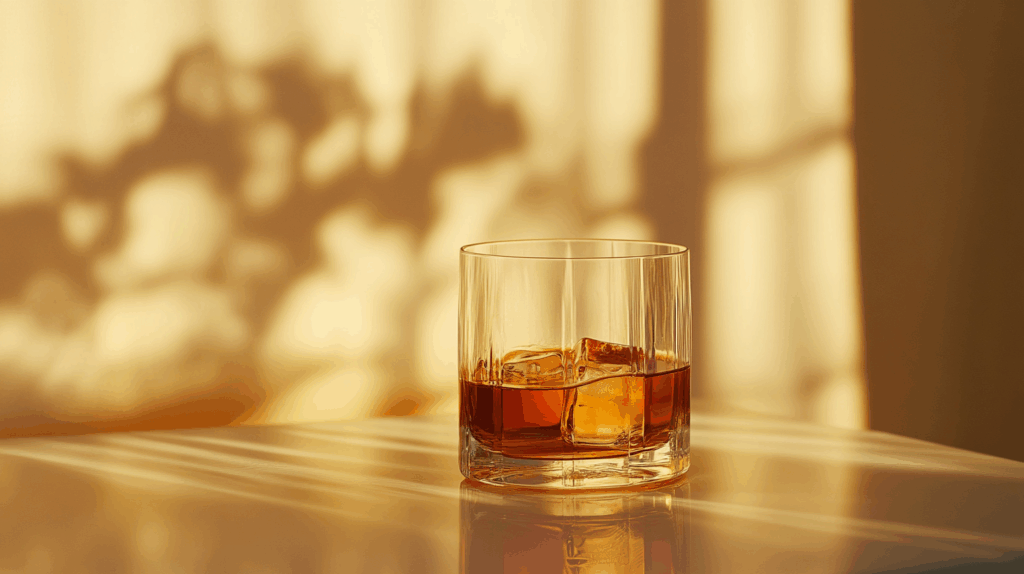 glass of whiskey in light