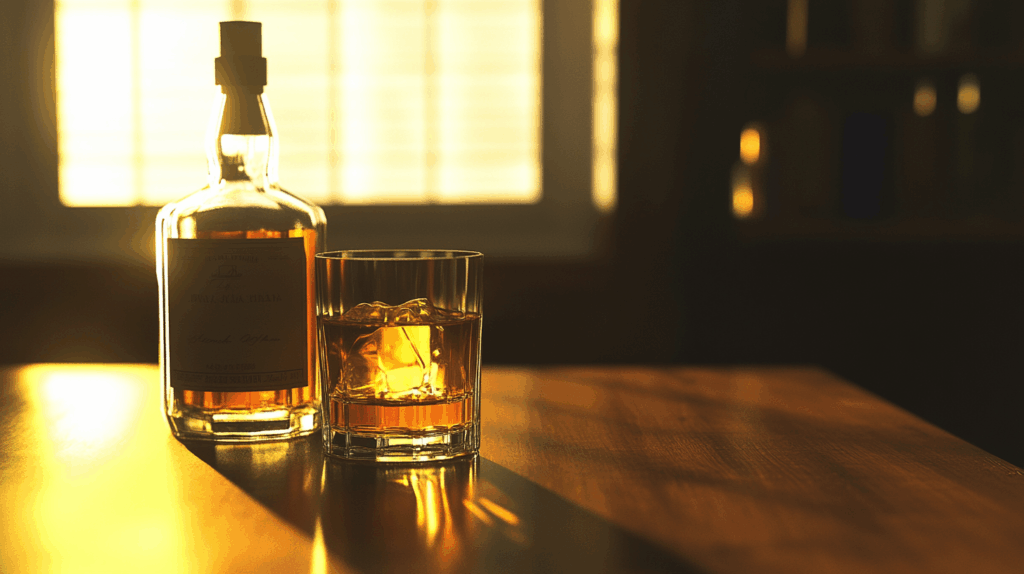 glass of whiskey in light