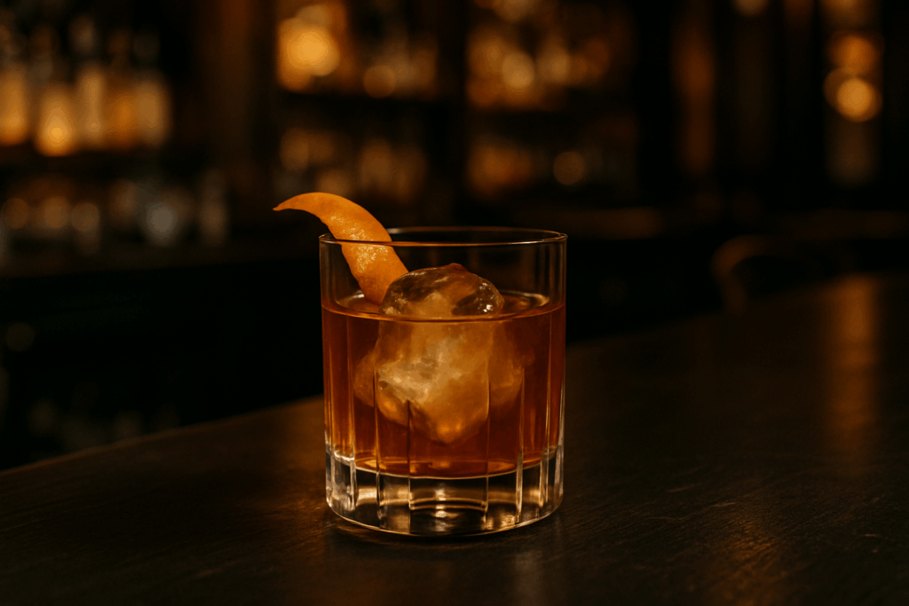 old fashioned in a dark bar