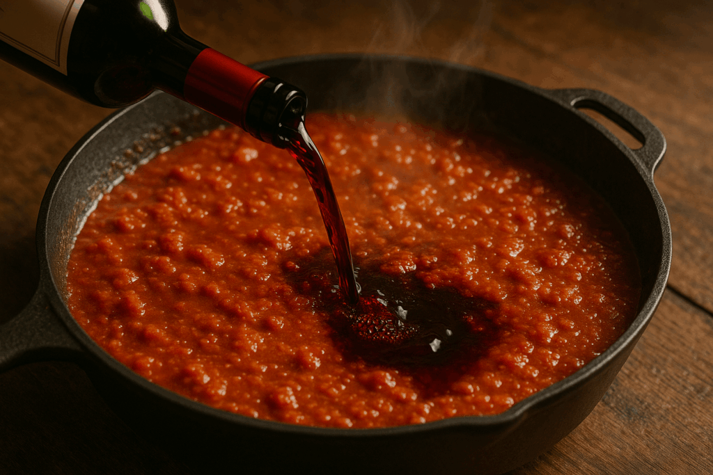 red wine in tomato sauce