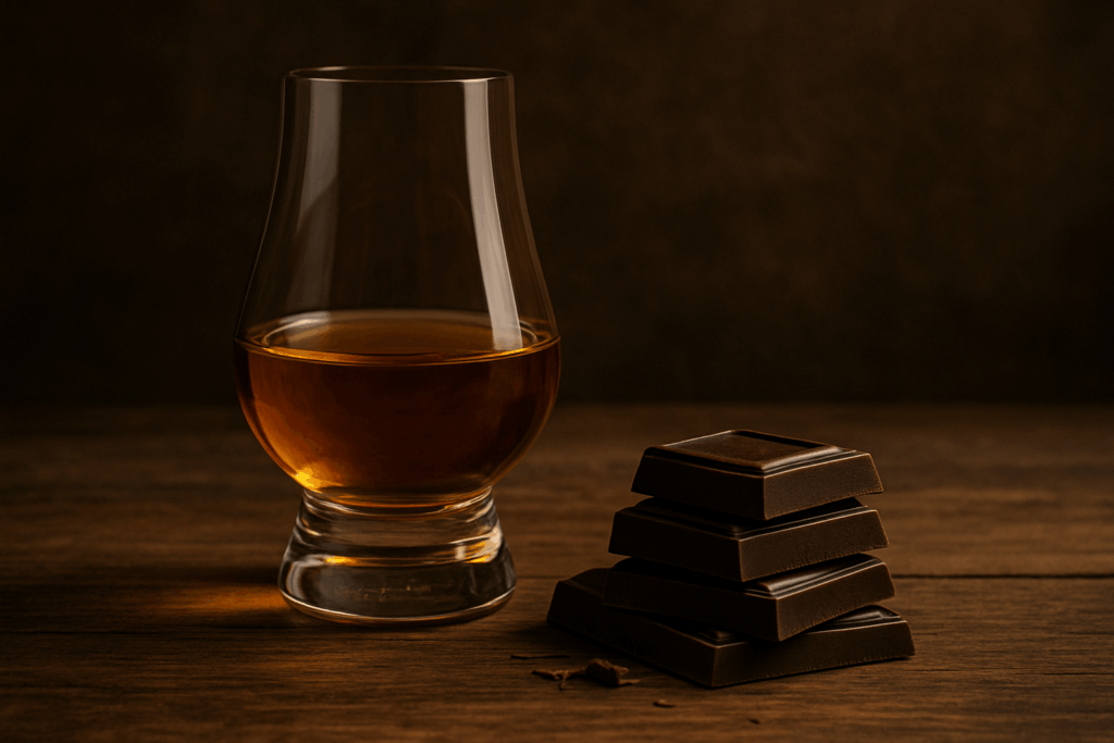 whiskey next to dark chocolate