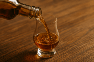 whiskey pouring into glass